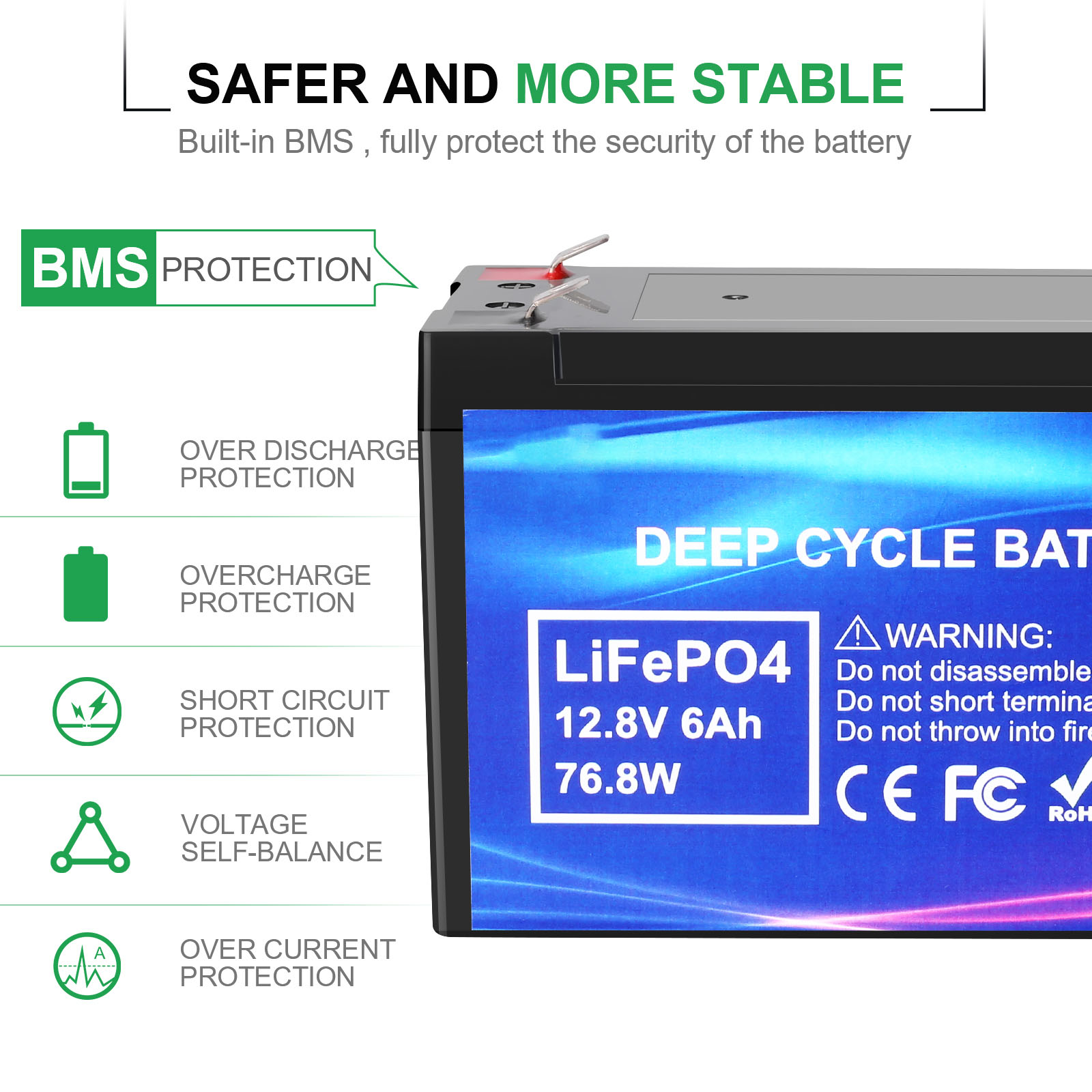 Аккумулятор с аккумулятором LifePo4 в глубоком цикле 12,8 В 6AH для электронного прибора